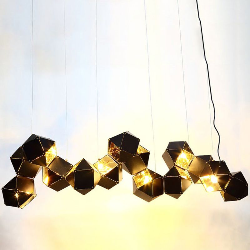 Contemporary Iron Kitchen Island Ceiling Light Geometric Island Hanging Light in Black