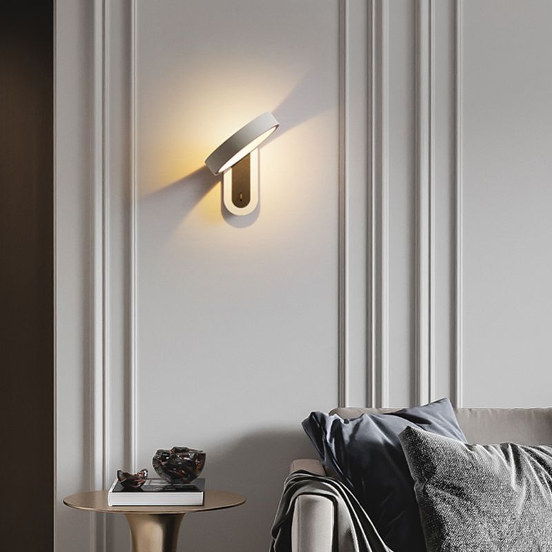 Iluminación de pared de forma redonda de metal Luz de luz de pared moderna de 1 luz en acabado gris