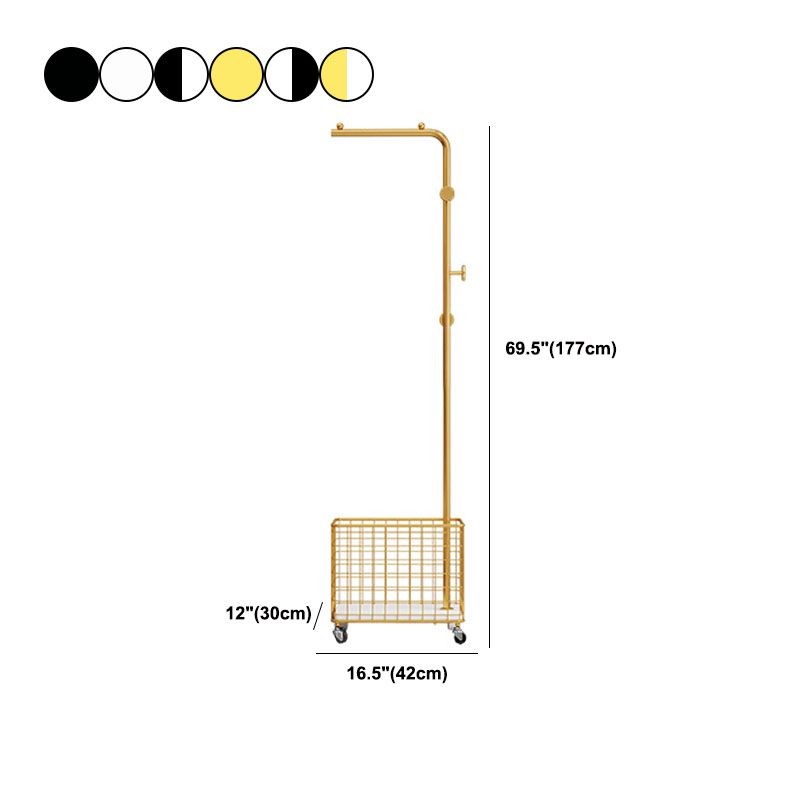 Modern Metal Hall Tree Hanging Rail Basket and 3 Hooks Entryway Kit