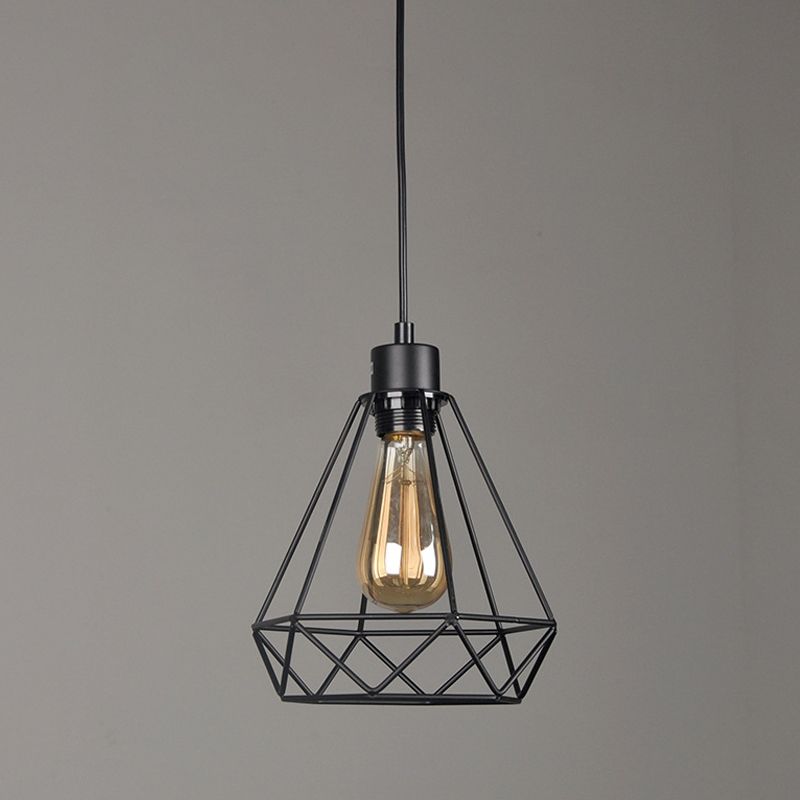 Iron Diamond Hanging Lighting Style Industrial Style 1 Bulbo Pendulum Pendulum Light in Black