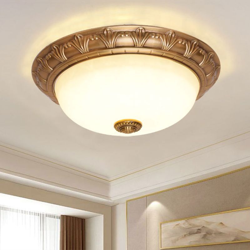 Bowl Flush Mount Light White Glass Traditional Flush Mount Spotlight for Bedroom