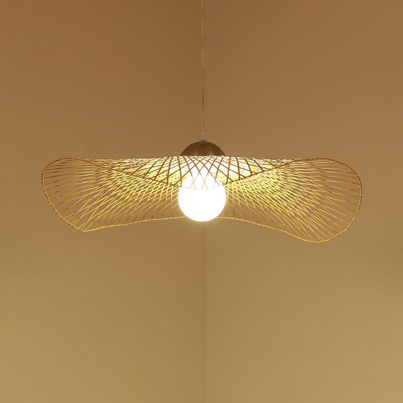 Lotus Leaf Bamboo Ceiling Light Modern Single Wood Hanging Pendant Light for Restaurant