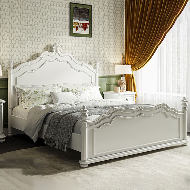 Victorian Standard Bed Solid Wood White Panel Bed with Headboard