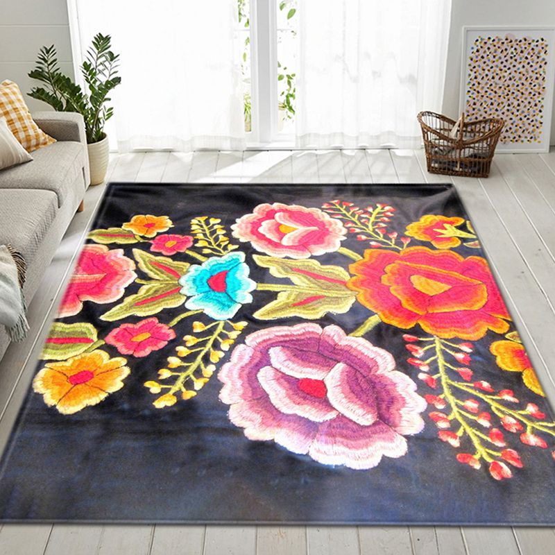 Multicolored Plants Print Rug Contemporary Natural Carpet Friendly Washable Carpet for Living Room