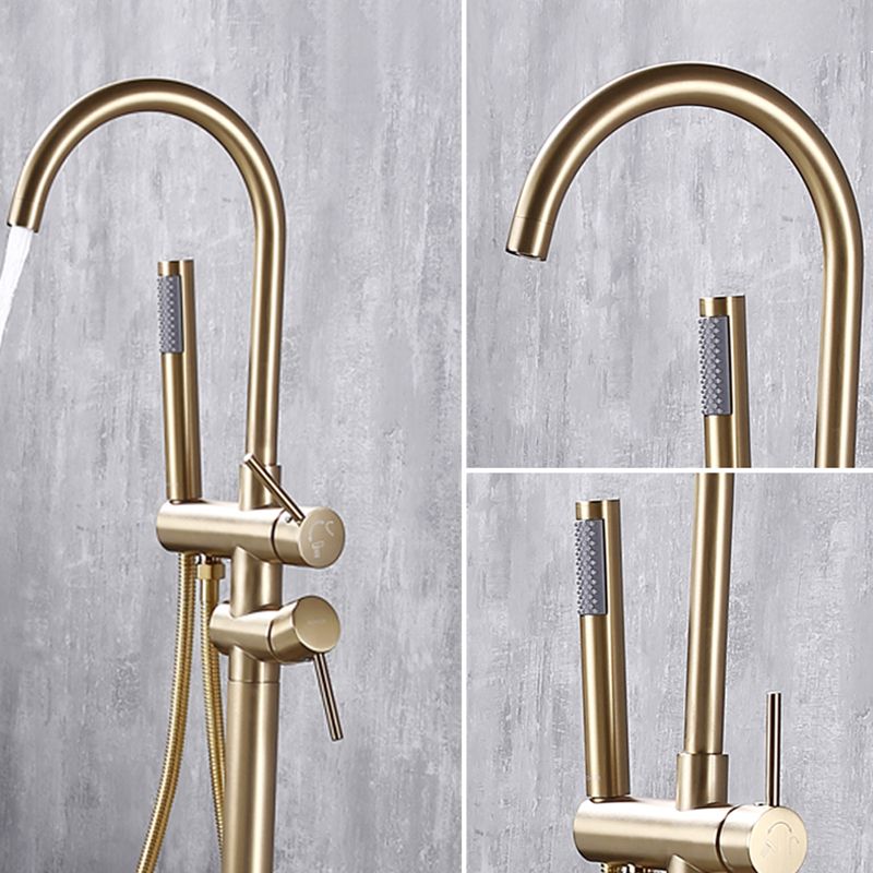 Floor Mounted Metal Freestanding Tub Filler High Arc Freestanding Faucet with Hose