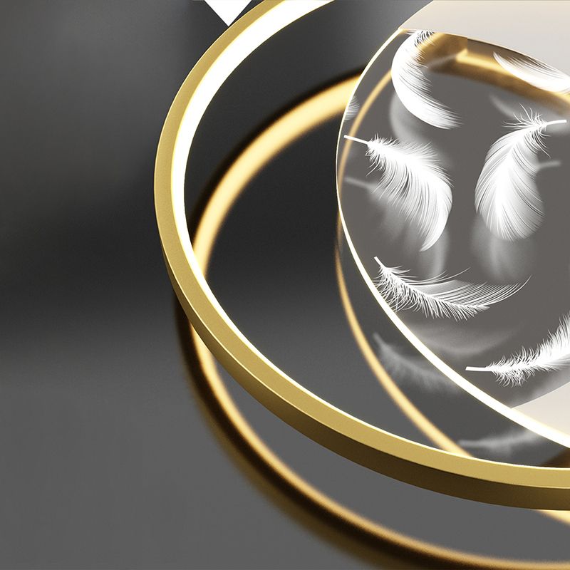 Plafonnier semi-affleurant à LED circulaire pour chambre à coucher dans un luminaire de plafond en acrylique en plumes de style de luxe moderne