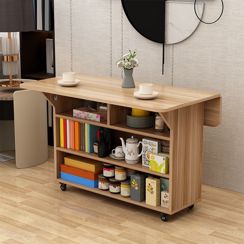 Solid Wood Mid-Century Rectangular Table Wood Top Table with Drop Leaf