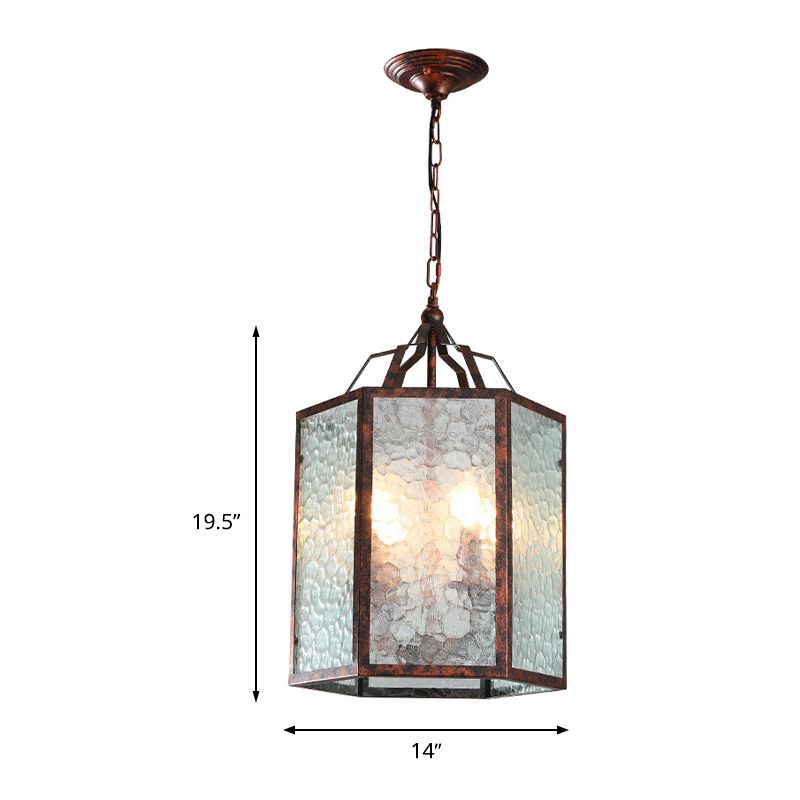 Lantern Frosted Glass Pendant Lamp Retro 4 Bulbs Restaurant Antique Copper Chandelier Light Fixture