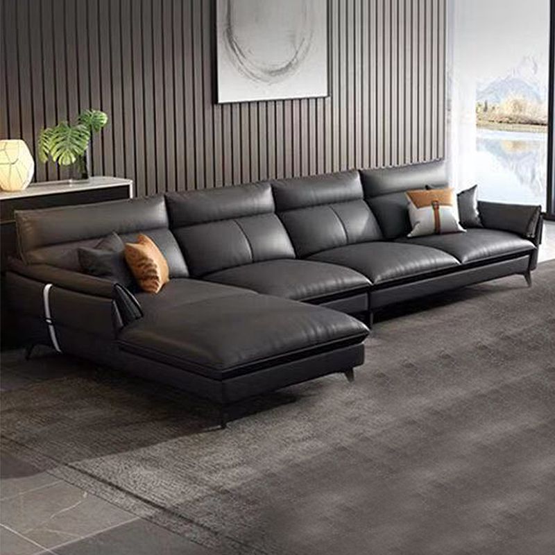Black/grey Leather Sofa Armrest and Cushioning Back Sponge/latex Seat Filling Sofa Bed
