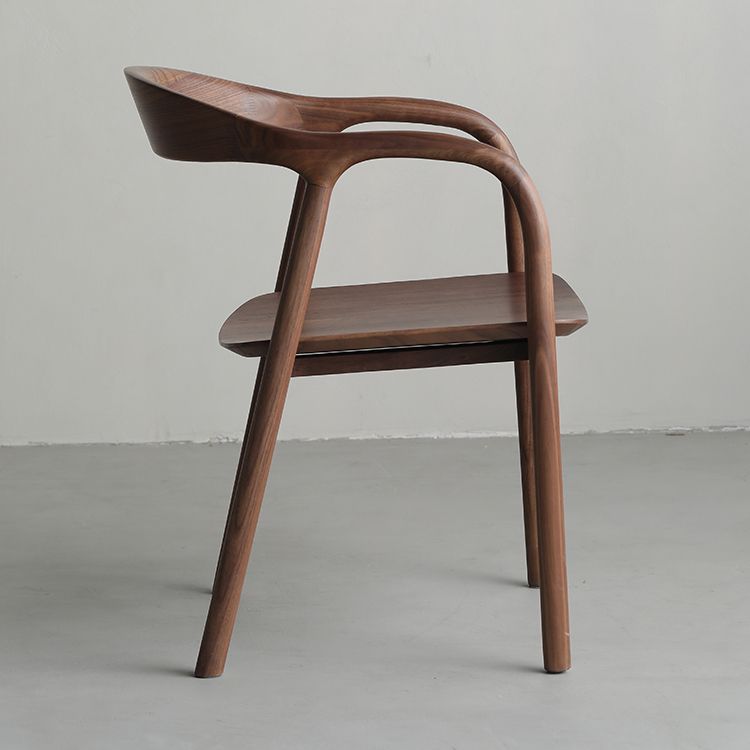 Contemporary Indoor Walnut Wood Open Back Arm Dining Chair in Brown