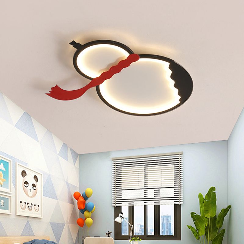 Black/Green/Yellow Gourd Flush Mount Light Contemporary Acrylic LED Ceiling Mounted Fixture with Red Belt for Bedroom