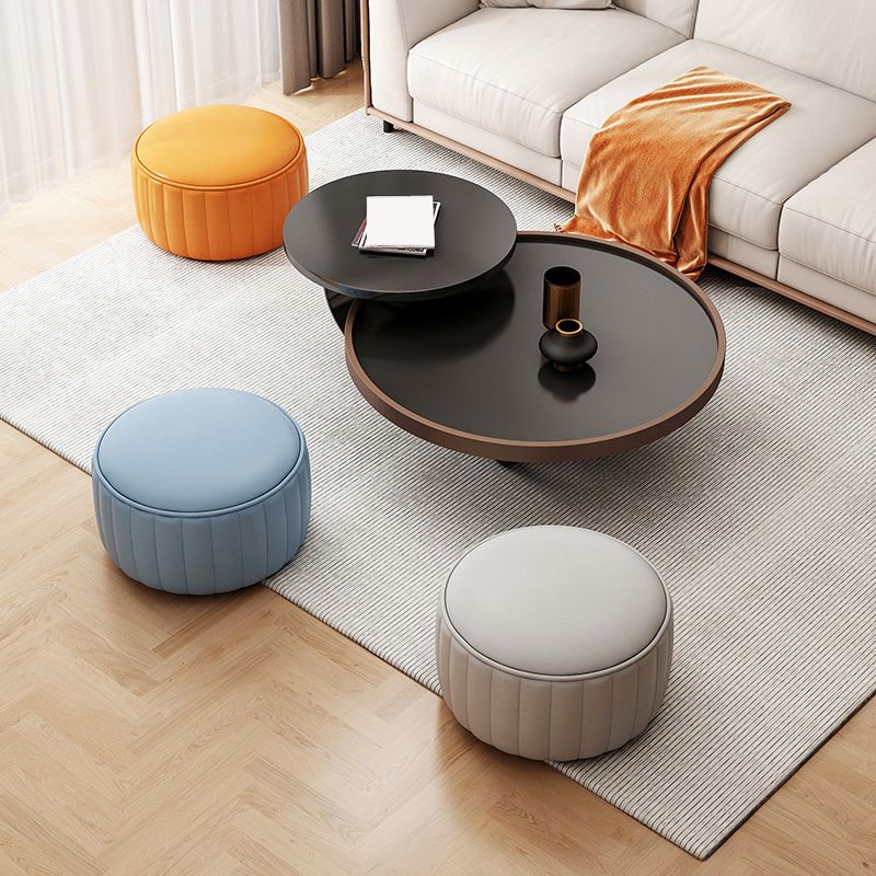 Orange Leather Pouf Modern Round Pure Color Pouf for Drawing Room