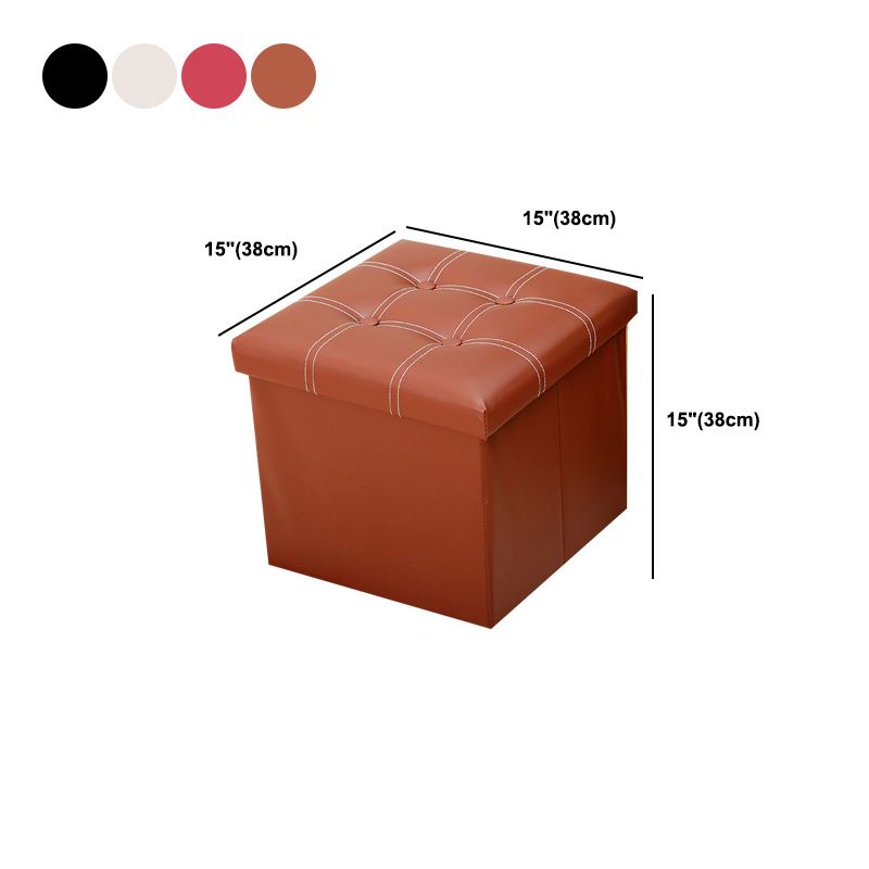 Modern Square Ottoman Foldable Water Resistant Tufted Faux Leather Ottoman with Storage