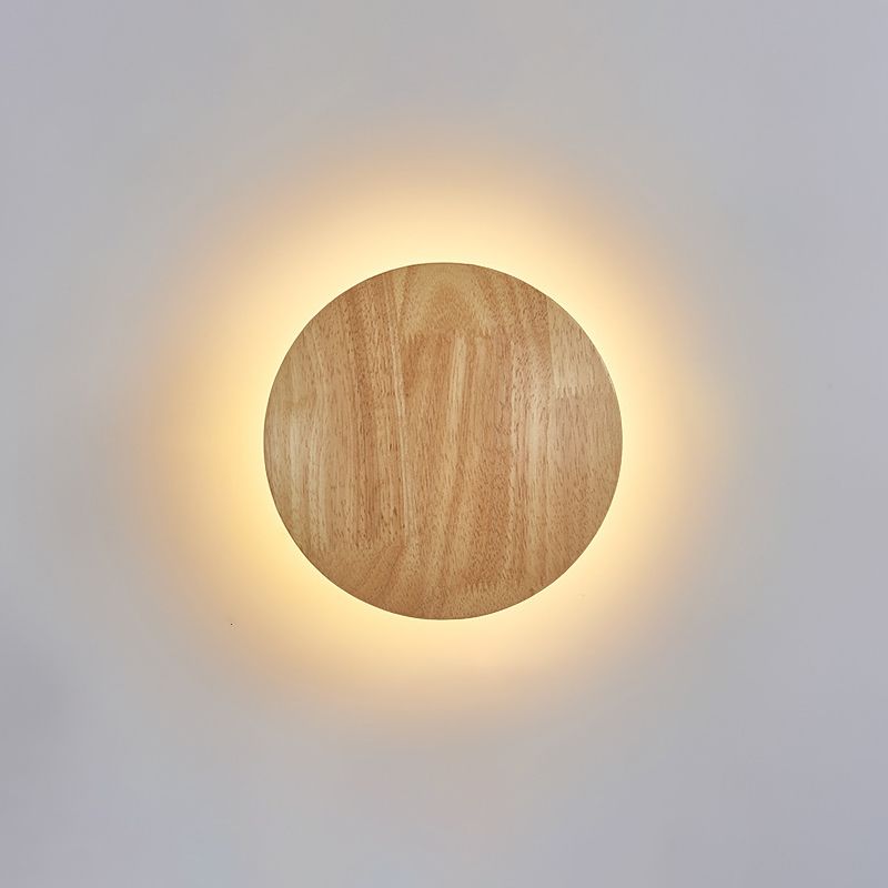 Round Sconce Lights Modern Wall Lamp Wood 1 Light sconce lamp in Brown