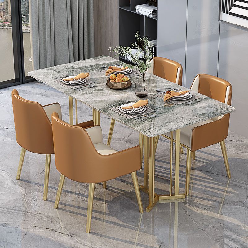 Luxury 1/2/5 Pieces Dining Set Sintered Stone Top Dining Table with Leather Chairs