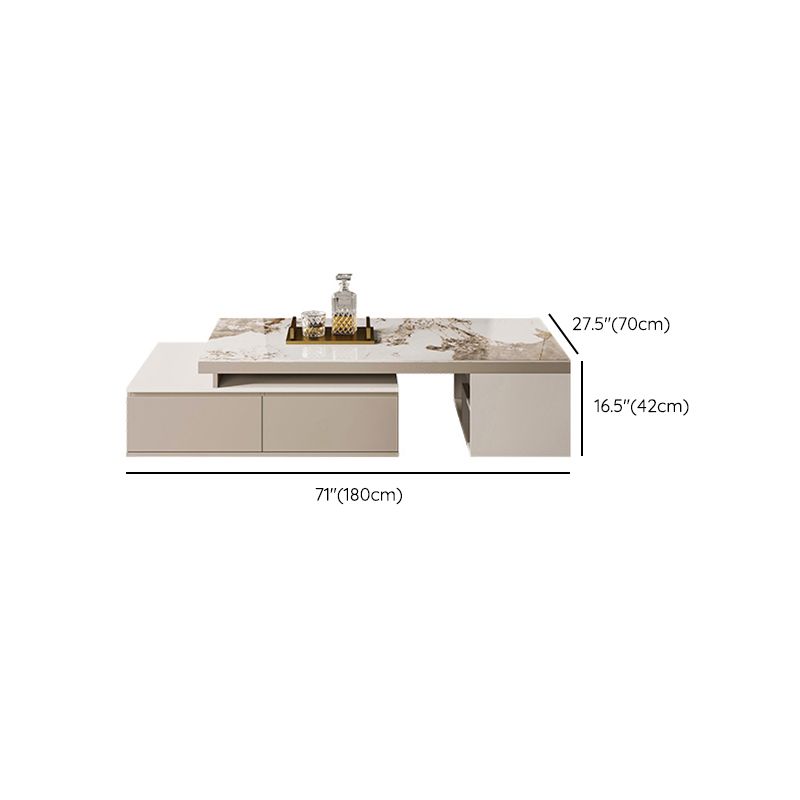 Rectangle Cocktail Table Stone Single Coffee Table with Storage Drawers