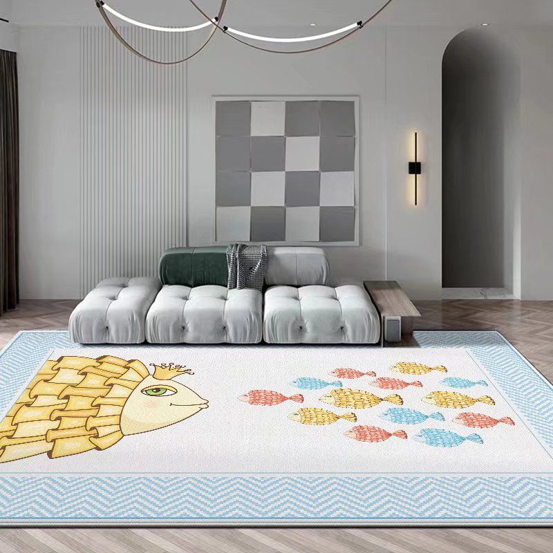 Light Blue Pattern Rug Modern Polyester Area Rug Stain Resistant Rug for Living Room