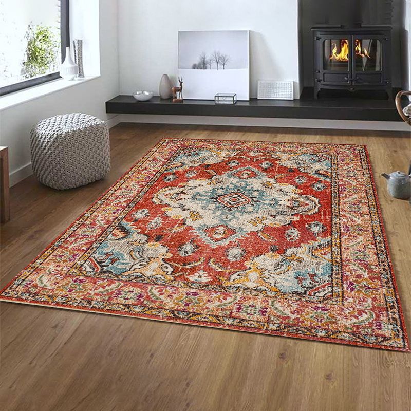 Classic Floral Design Indoor Rug Shabby Chic Distressed Carpet Polyester Non-Slip Backing Area Rug for Home Decor