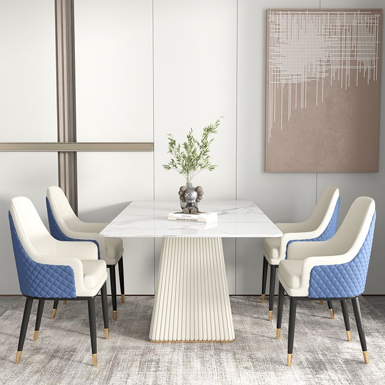 Modern 1/4/5/6/7 Pieces Dining Room Table Rectangle Stone Furniture in White