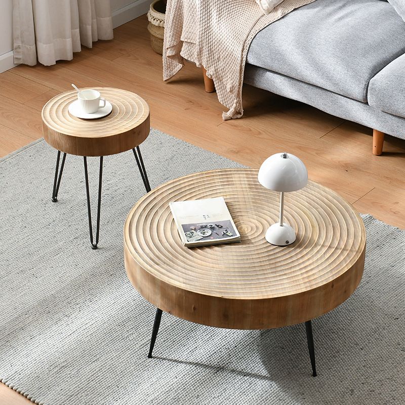 Iron 4 Legs Cocktail Table Scandinavian Round Wooden Coffee Table for Home