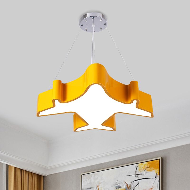 Plane Playing Room Pendant Lamp Acrylic Cartoon Style LED Chandelier Light Fixture in Blue/Yellow/Green