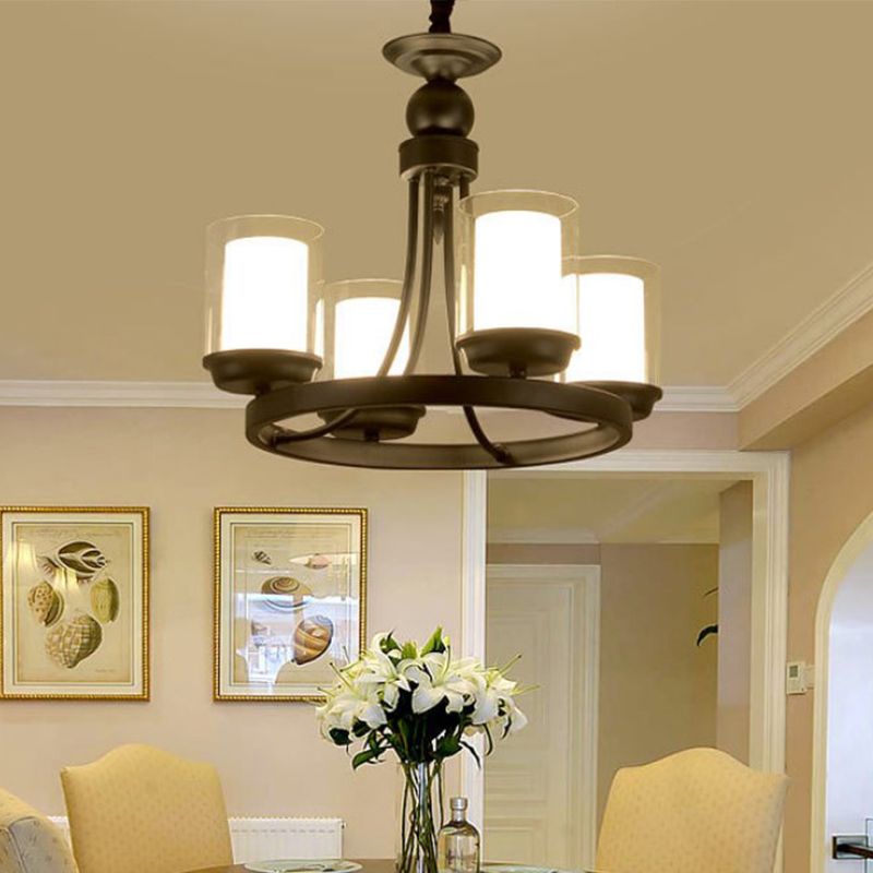 4/6/8 Lampenlampenleuchter Licht traditioneller zylindrisch klare Glasanhänger Deckenlampe in Schwarz