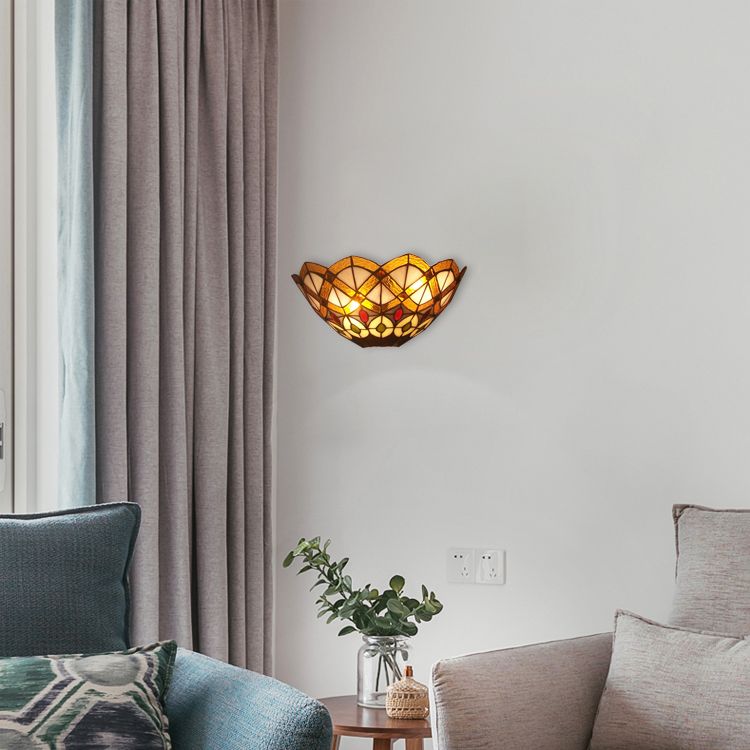 Stained Glass Bowl Wall Sconce with Peacock Design 2 Lights Victorian Wall Light