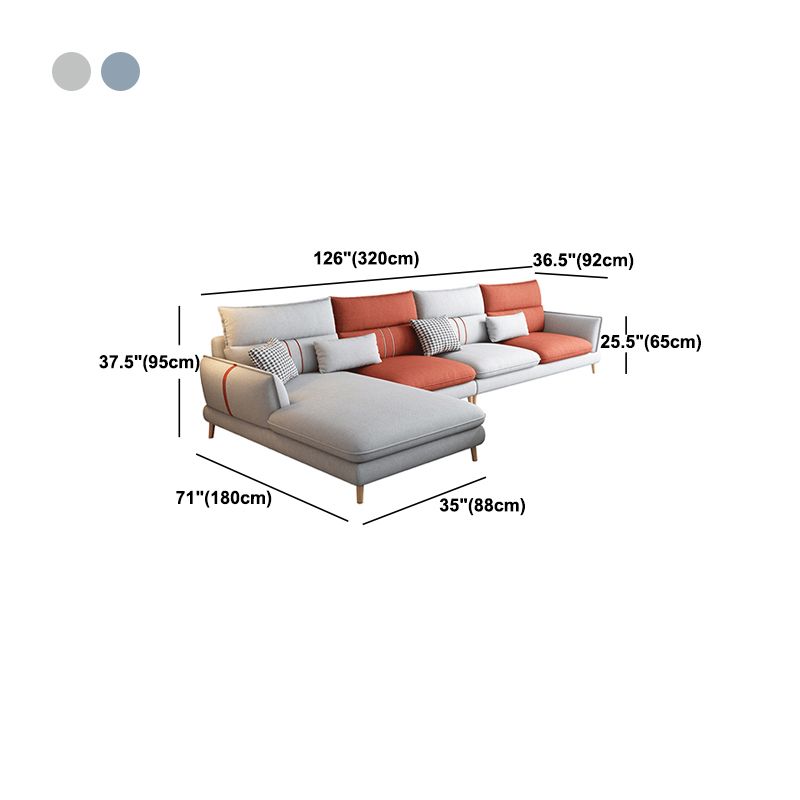 Fabric Pillow Back Sectional Flared Arm Sectional with Wood Accents