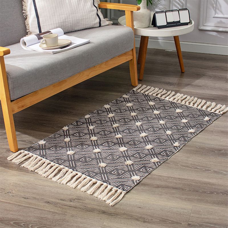 Stylish Diamond Patterned Rug Multi-Color Boho Carpet Cotton Pet Friendly Washable Rug for Room