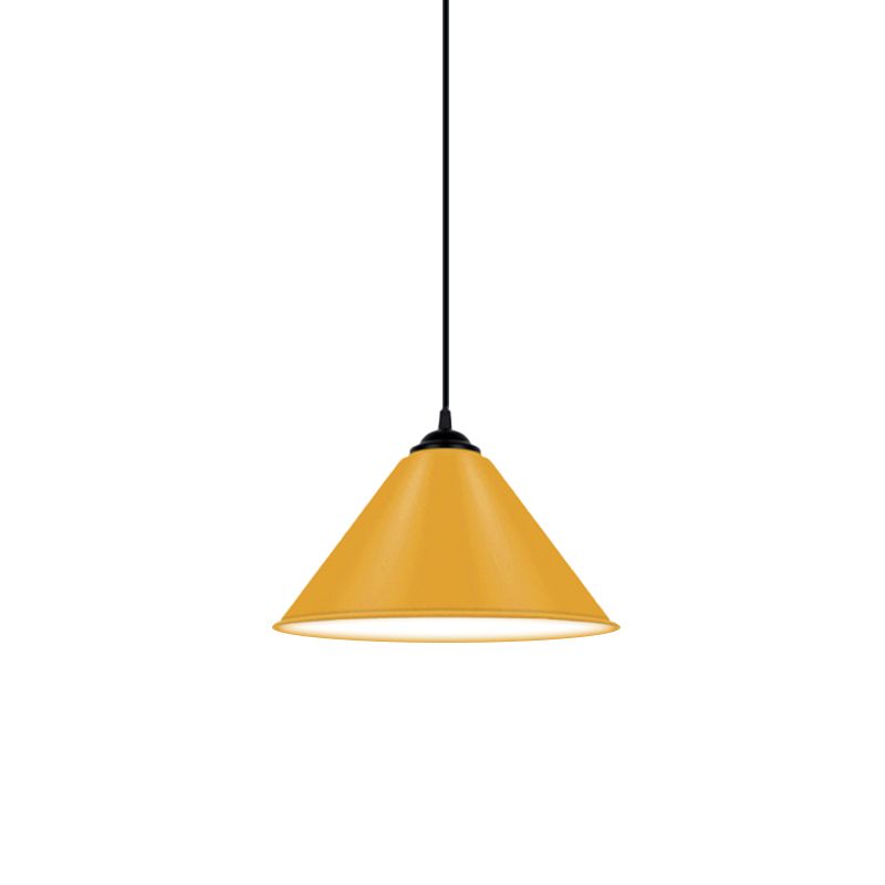 Luz colgante de cono de metal moderno 1 luz colgante de color rosa/amarillo/verde, 12 "/14"/16 "Dia