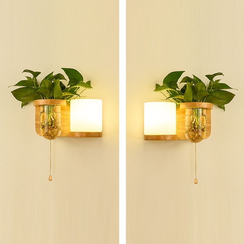 Modern Style Wall Light Wood 1 Light Sconces in White for Bedroom without Plant