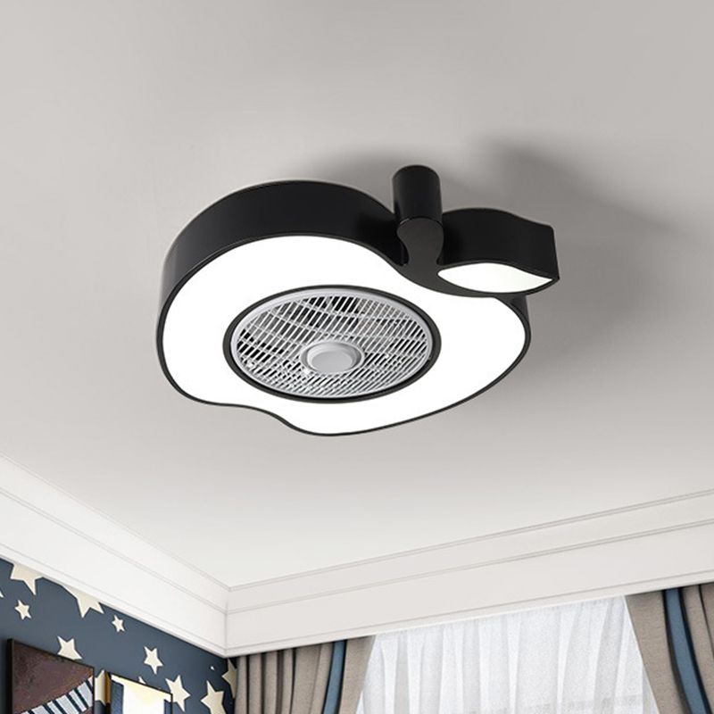 Apple Baby Room Ceiling Fan Lighting Acrylic Kids 21" Wide LED Semi Flush Mount Fixture with Front Grille in Pink/Black/White