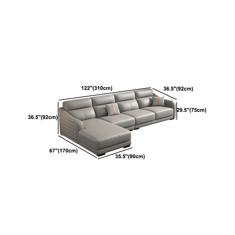 Modernism Genuine Leather Sectional Sloped Arm Sectional in Grey