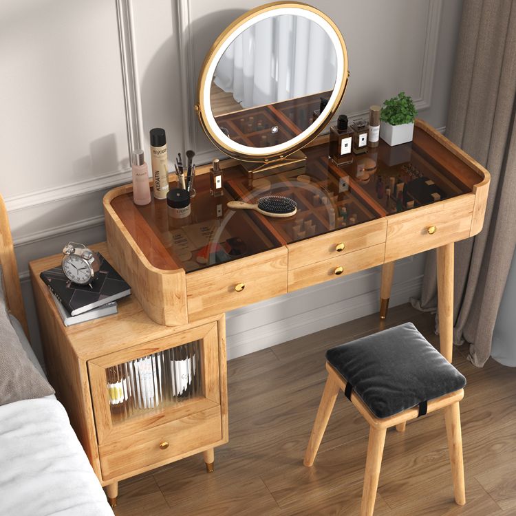 Glass Vanity Table Drawers Stool Vanity Set with Lights Mirror