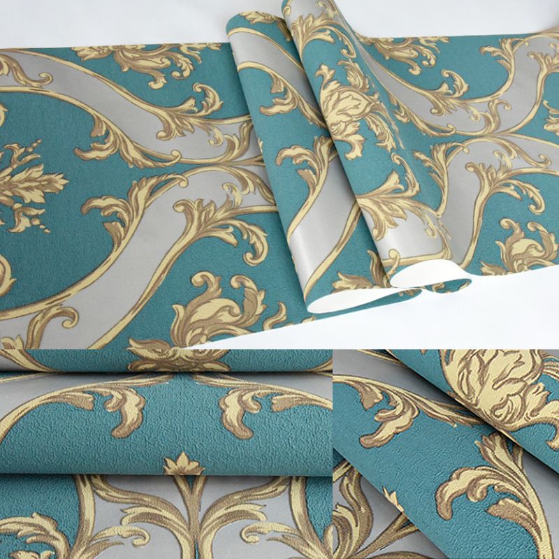 European Ogee Wallpaper Flock Moisture Resistant Dark Color Wall Art for Bedroom