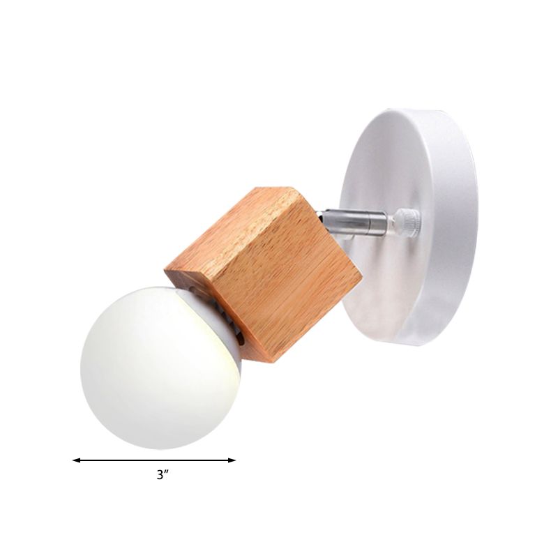 Schwarz/Weiß 1 Kopfwandlicht Leuchte Industriestil Holz quadratische Wandmontage Licht mit kreisförmiger Rückenplatte