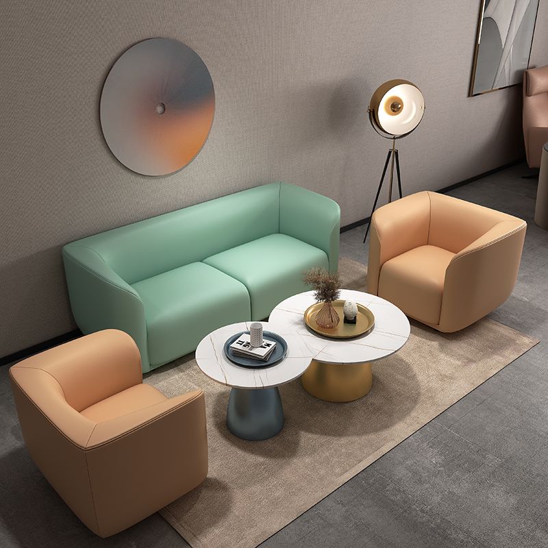 27.5"H Contemporary Solid Color Faux Leather Tuxedo Arm Sofa For Office Living Room