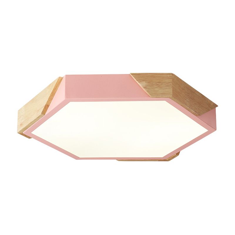 Slim Panel Hexagon Plafond Licht Macaron Loft Acryl LED Groen/Pink/wit/Geel Flush Mount Light in Warm Licht voor Kindergarten