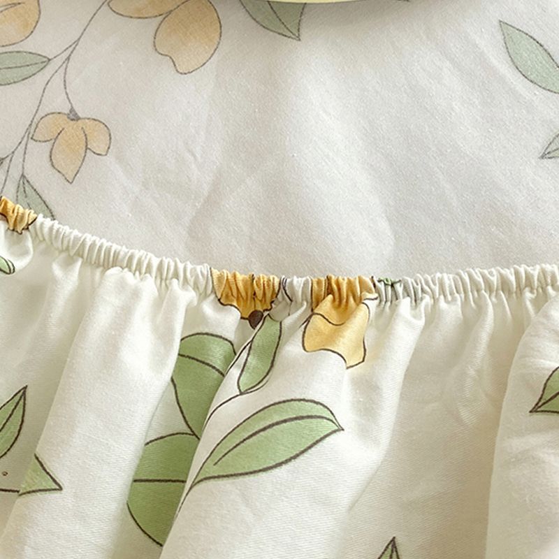 Vintage Fitted Sheet Floral Pattern Non-Pilling Breathable Cotton Fitted Sheet