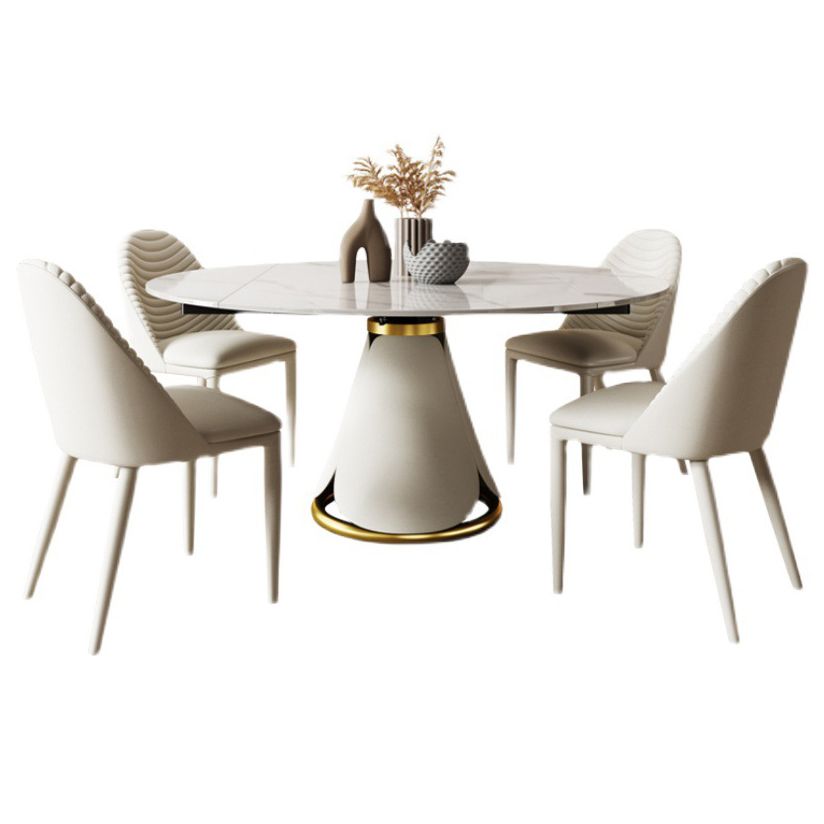 Modern Sintered Stone Dining Room Set with Round Top and White Base Furniture Set
