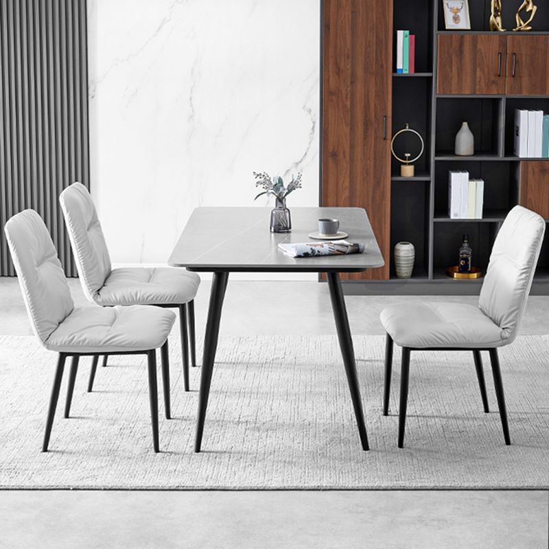 Chaises de salle à manger contemporaines en métal intérieur-extérieur, chaises de salle à manger en cuir sans bras