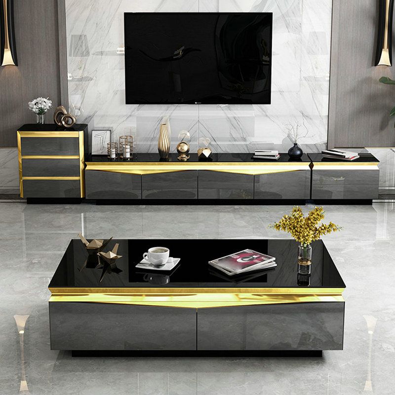 15.75"H TV Stand Glam Style Enclosed Storage TV Console with 4 Drawers