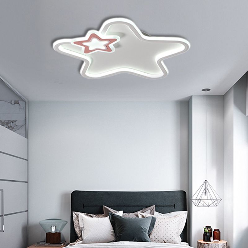 Kids Star-Shaped Flush Mount Fixture Aluminum and Acrylic LED Children Room Black/White Ceiling Lighting, Warm/White Light