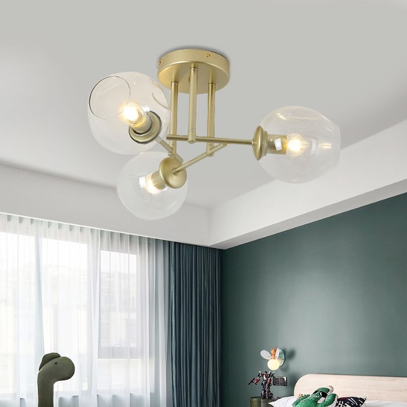 3/6/8 Luci Living Room Semi Flush Light Gold / Black Semi Flush Montaggio con Bubble Clear Glass Shade