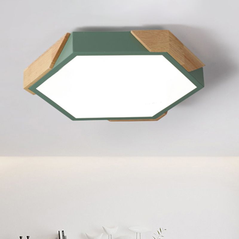 Slim Panel Hexagon Plafond Licht Macaron Loft Acryl LED Groen/Pink/wit/Geel Flush Mount Light in Warm Licht voor Kindergarten