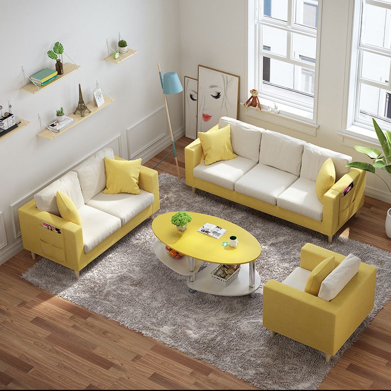 Contemporary White Cushions Standard Square Arm Stationary Sofa