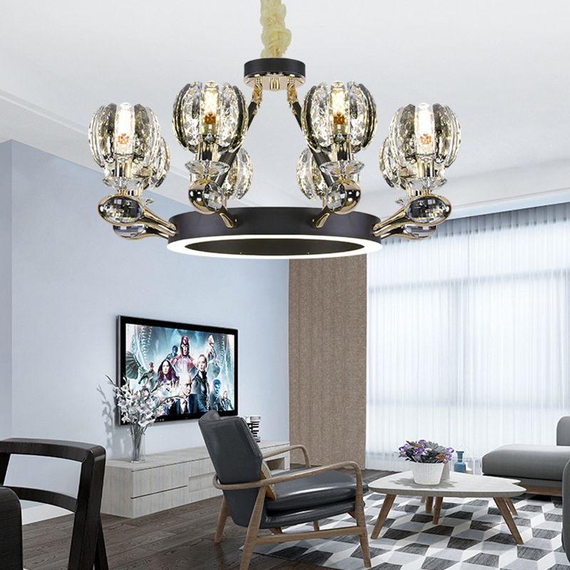 Black Global Global Chandelier Light tradicionalismo 6/8 Cabezas LEAM LED CHRISTAL CHISTAL PARA SALA DE VIVO