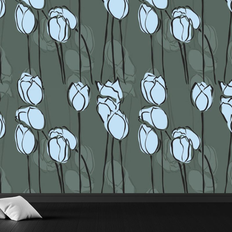 Non-Woven Cloth Decorative Mural Modern Blossoming Flowers Printed Wall Covering