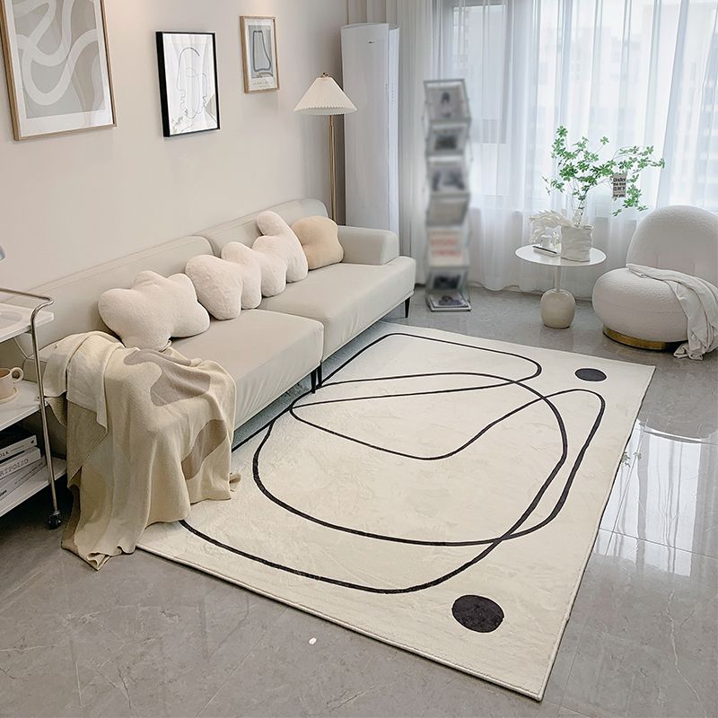 White Tone Modern Indoor Rug Polyester Abstract Lines Carpet Stain Resistant Rug for Home Decoration