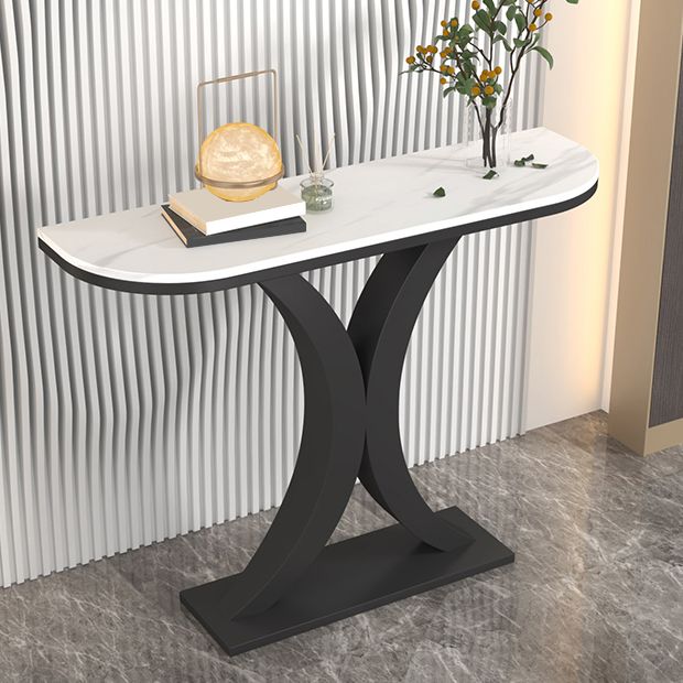 Contemporary Console Accent Table Half Moon Console Sofa Table in Stone